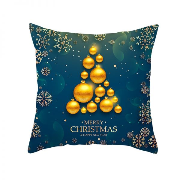 Merry Christmas & Happy New Year Gold Ornament Tree Pillow Cover
