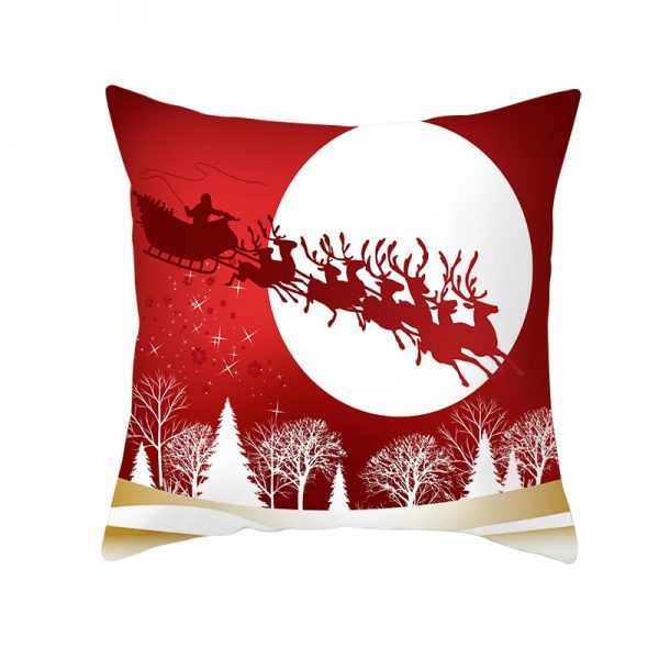 Santa Sleigh Silhouette Over Moon Pillow Cover